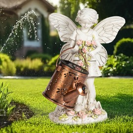 HUYIENO Solar Garden Outdoor Angel Statues with Watering Can String Lights Outdoor Garden Decor 36 Warm White LEDs for Patio, Balcony, Yard, Lawn Ornament, Gift Idea for Housewarming (Angel Flower)