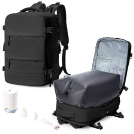 SEAFEW Vacuum Travel Backpack with Electric Pump, Waterproof Personal Item Bag, Women & Men's Anti-Theft Laptop Daypack for Work Trip Gym with Wet Bag & Shoe Compartment, Black