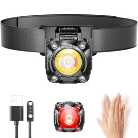 WAIORD Rechargeable Headlamp with Cob LED Light, 600 Lumens Small Clip Flashlight with Magnetic Base, IP68 Waterprooft Motion Sensor Head Lamp with Red Light for Work & Outdoor.