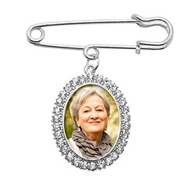 Simple Wedding Bouquet Boutonniere Rhinestone Photo Charm Pin Brooch Gift for Wedding Shower Mother of Bride or Groom