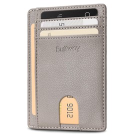 Buffway Slim Minimalist Front Pocket RFID Blocking Leather Wallets for Men and Women - Lichee Khaki