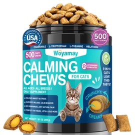 Woyamay Cat Calming Treats, 500 Crunchy & Creamy Calming Chews for Cats, Natural Calming Cat Treats to Manage Stress & Anxiety, Tasty Calm Chews Supplement, Chicken Flavor