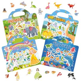 3 Pack Reusable Sticker Book,Toys for Age 2 3 4+ Kids Girls Boys Toddlers，3D Animal Vehicles Dinosaur Sticker Book Scene Storybook Toddlers Sticker Books Educational Learning Toy Gifts (Style X)