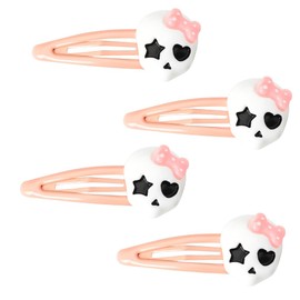 YangQian Goth Skull Skeleton Hair Clips Barrettes for Girls - Pink Decorative Punk Cosplay Prom Party Hair Accessories with 4 Thick Hair Clips