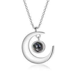 SOULMEET 925 Sterling Silver Crescent Moon necklace Half moon necklace 100 languages I Love You Jewelry gift for women girls
