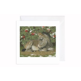 A Rare Breed Christmas Card. ‘Donkey and Robin' Equestrian Winter Scene with Holly and a Robin. Cards Printed Inside. UK Made Recyclable.