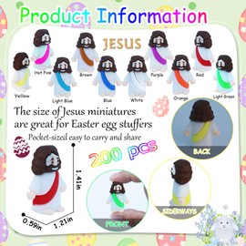 200 Pcs Little Jesus Figures Easter Mini Rubber Jesus Toys to Hide and Seek, Little Pocket Miniatures Religious Party Favors Baptism Gifts Sunday School Easter Egg Stuffers (10 Color*200)