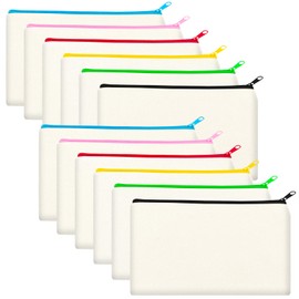 Legigo Legigo 12 Pack Blank DIY Craft Bag Canvas Pencil Case Blank Makeup Bags- Beige Canvas Pencil Pouch Bulk Canvas Cosmetic Bag Multi-Purpose Travel Toiletry Bag Canvas Color Zipper Bags 8.3  5 Inch