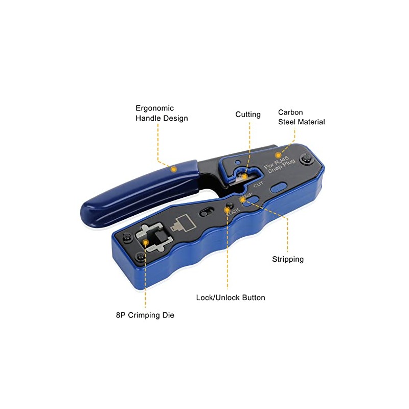 RJ45 Crimp Tool Kit Pass Thru Ethernet Crimper for Cat5e