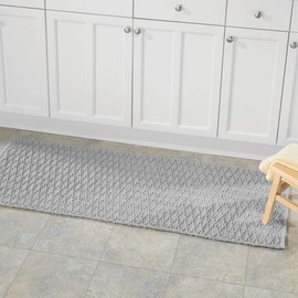 mDesign Soft 100% Cotton Luxury Hotel-Style Rectangular Spa Mat Rug, Plush Water Absorbent, Diamond Design - for Bathroom Vanity, Bathtub/Shower, Machine Washable - Long Runner, 60" x 21" - Gray