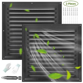 TIHCXNY (Black 2 Pack 10" x 10"Inch) Gable Vents, Aluminum Walls, Lofts, Garages etc with Screened Metal Shed Vents, Outdoor House Loft Ceiling Reinforced Square Vents Shutters Exterior Grille (Matt)