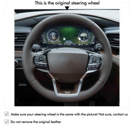 MEWANT Black Artificial Leather Steering Wheel Cover for Ford Explorer 2020-2022 Hand Stitch Steering Wheel Wrap