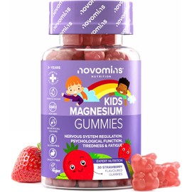 Kids Magnesium Gummies - 546 Mg Magnesium Citrate Providing 60 mg of Magnesium - Alternative to Magnesium Glycinate – 30 Gummies - 1 Month Supply Magnesium Supplements - Vegan - Gluten Free - Novomins