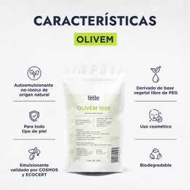 HEBBE - Olivem 1000 250 g | Facilita Penetración de Ingredientes | Efecto Hidratante Extra | No deja Sensación Grasa | Emulsiones Suaves y Sedosas | Contenido de 250 g