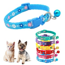 Teleyi Blue Dog Collar with Bell,Floral Cat Collar Girl Cute Fancy Puppy Collar with Bells for XXS XS Tiny Little Kitten Pet Female Dogs,Neck 7-12 Inch