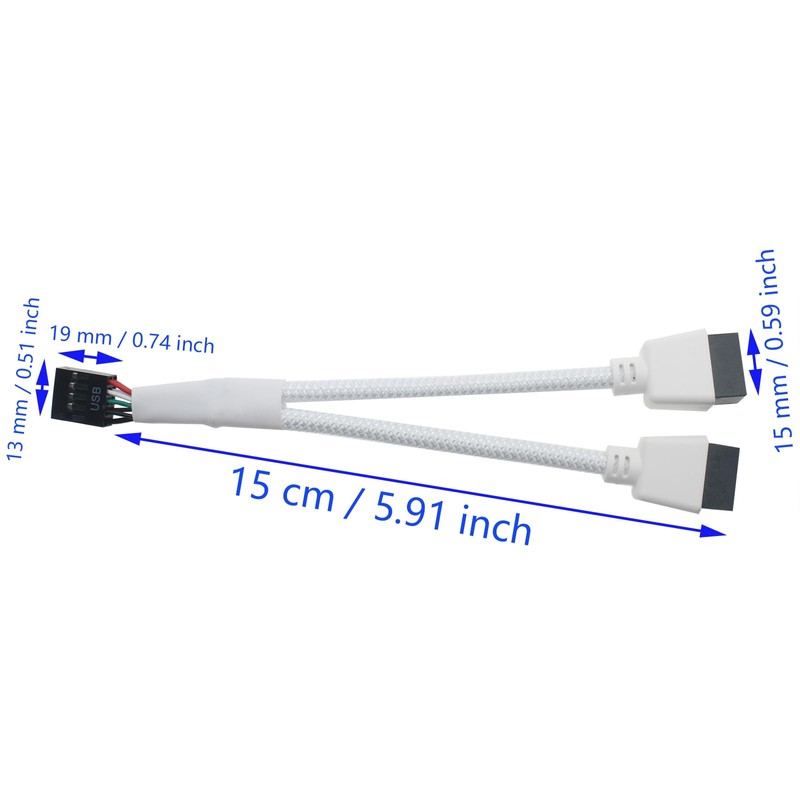 SYCZIOHU White USB 2.0 to Dual 9 Pin Extension Cable