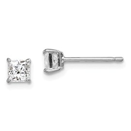 Auriga Fine Jewelry 925 Sterling Silver Princess Cut Cubic Zirconia Solitaire Stud Earrings (L-4 mm, W-4 mm)