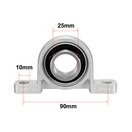 sourcing map KP005 Pillow Block Bearing, 25mm Bore Diameter, Zinc Alloy/Chrome Steel, Set Screw Lock (Pack of 2)