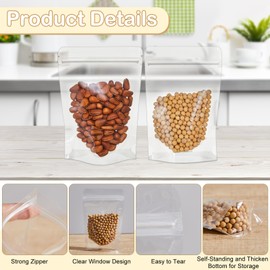 AmazingSpark 300 Pcs Stand-Up Pouches 4"x 6" Kraft Paper Bag with Window Clear Front Pouches Resealable Food Storage Bags for Packing Food, Coffee, Beans, Snacks(Transparent)