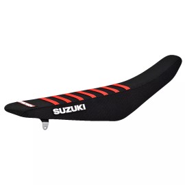 Enjoy Mfg 2018-2024 Suzuki RMZ 450 SEAT COVER Enjoy MFG ALL BLACK BRIGHT RED RIB #163 LOGO