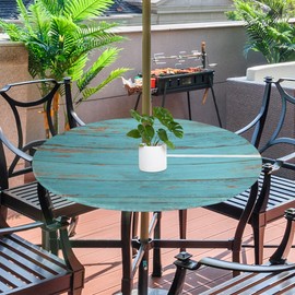 Wooden Theme Round Fitted Tablecloth with Umbrella Hole and Zipper Waterproof and Stain Resistant Outdoor Table Cloths Elastic Edge Table Cover Fits Tables 36"-44"