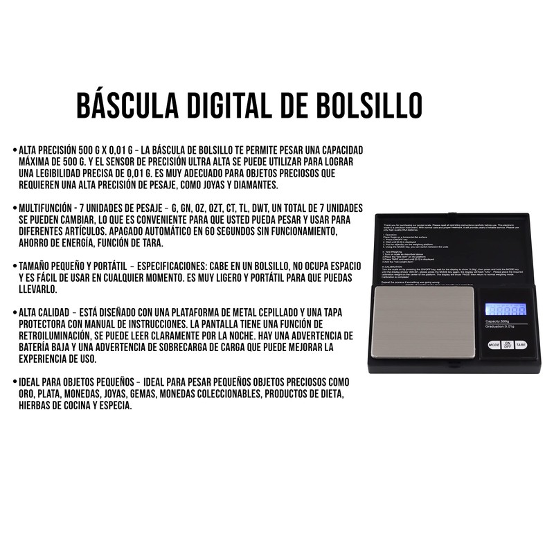 CONTROL EXPERT Bascula Digital Gramera 0.01gr 500gr Gramos Química Joyería