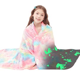 Viviland Kids Throw Blanket Glow in The Dark, Pink Unicorn Toddler Blankets for Girls, Soft Warm Lightweight Plush Throw Blanket Fleece for Sofa Chair Couch Bed Gift for Kids, 50" x 60"