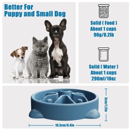 Slow Feeder Dog Bowls Small Breed, Dog Food Bowl Small Dog Anti-Choking Bloat Stop Puzzle Healthy Eating Bowl (Blue, 1 Cup)