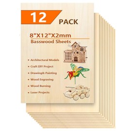 12 Pack Basswood Sheets for Crafts- Thin Plywood Sheets - Balsa Wood Sheets -Unfinished Wood Boards for Painting,Laser Cutting,Wood Engraving,Wood Burning and CNC Cutting