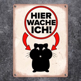 Hier wache ich Metal Sign in 15 x 20 cm with Hamster Silhouette Funny Tin Sign for Hamster Holder Funny Warning of the Hamster