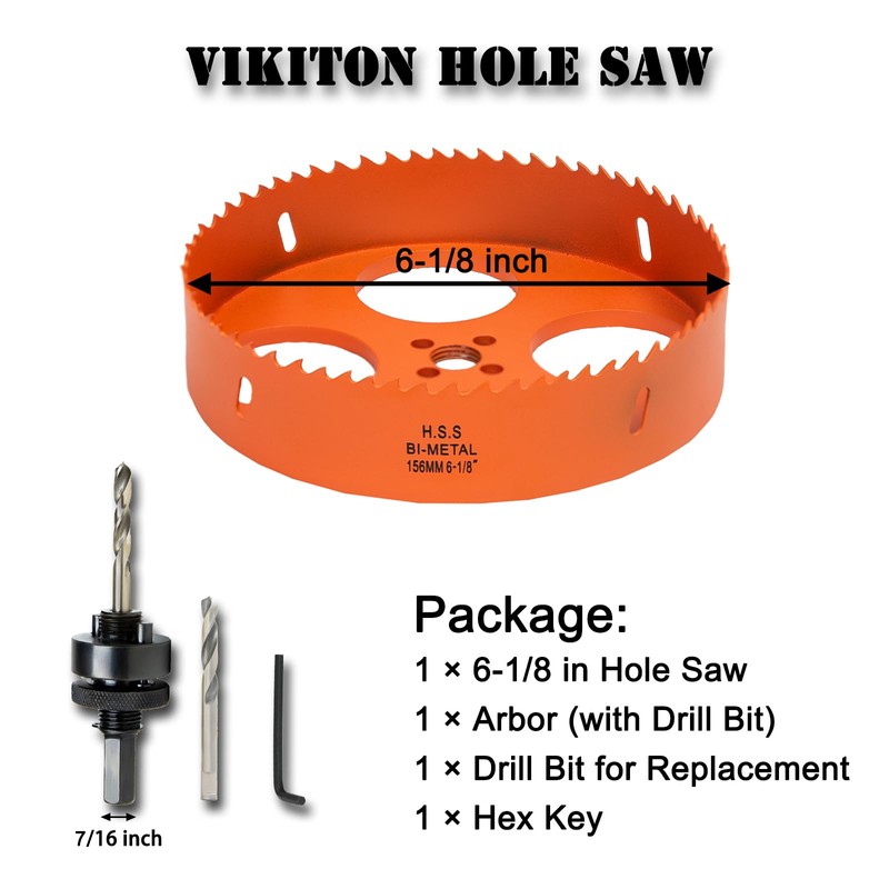 VIKITON 6-1/8 Inch Hole Saw with Arbor for Metal Wood