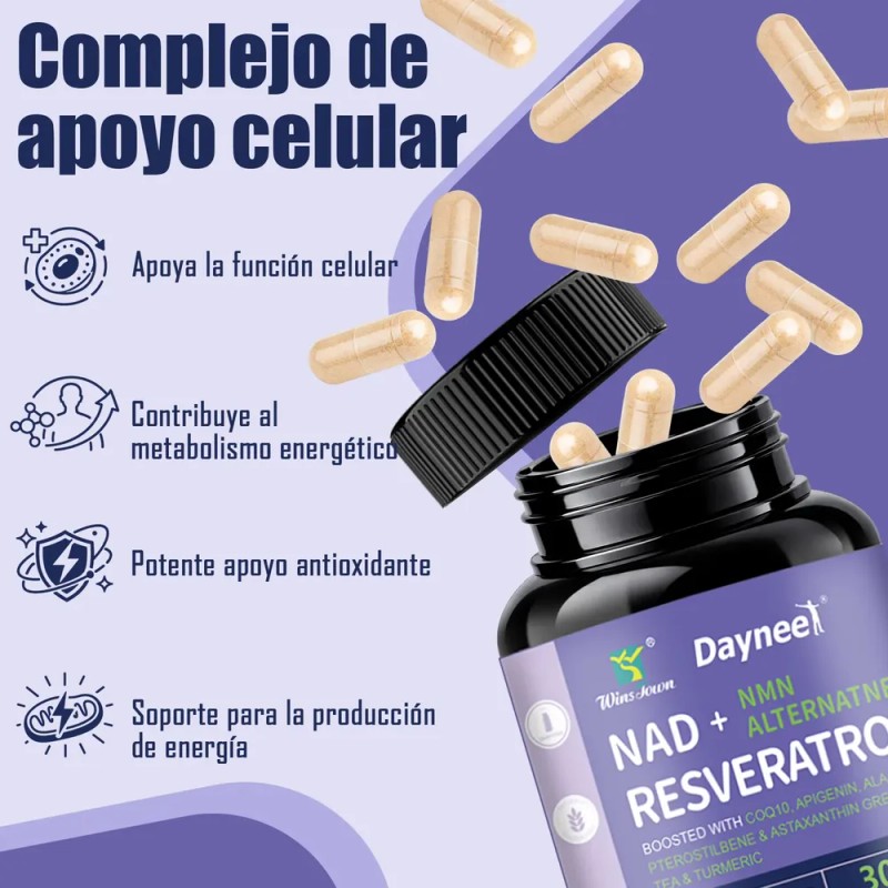 Nad+ Resveratrol 11 En 1 Energía Celular Y Antiedad 60