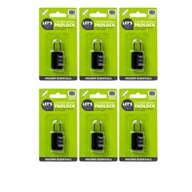 6-Pack Let's Travel 3-Digit Combination Padlock Set, Black, Holiday Essentials for Luggage, Suitcases, Rucksacks