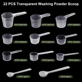 HavaCue 22 Pieces Transparent Measuring Spoon Set, Dosing Spoon 1g/2ml - 50g/100ml, Reusable Plastic Transparent Measuring Spoons, Scoop Spoon Protein Powder, Scale Dosing Spoon for Washing Powder