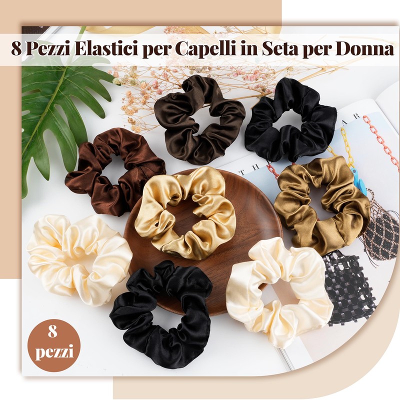 8 Pezzi Scrunchies per Capelli, Scrunchies in Seta per Donne