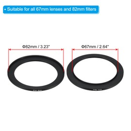PATIKIL 67mm-82mm Metal Step Up Ring with Cleaning Cloth, 2 Pack Camera Lens Filter Adapter Ring Aluminum Filter Adapter Ring for Camera Lenses Hood, Black