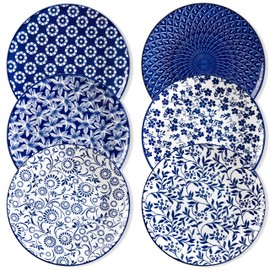 vancasso Ceramic Dinner Plates Set of 6, Large Vintage Plates 10.25 Inch Set of 6 for Kitchen, Porcelain Blue and White Plates for Kitchen, Microwave Oven Dishwasher Safe, Vintage Gift, Blue