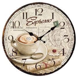 YOAI Wall Clock Kitchen Clock Vintage Shabby Chic Antique Nostalgia Rustic Quartz Clock Made of MDF with Silent Movement 12 Inches / 30 cm Diameter (Coffee)