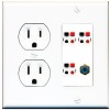 RiteAV 3 Port Speaker Wire Plug Jack Wall Plate+RCA for Subwoofer Round Outlet [White]