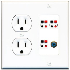 RiteAV 3 Port Speaker Wire Plug Jack Wall Plate+RCA for Subwoofer Round Outlet [White]