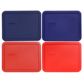 Pyrex (1) 7211-PC Blue, (1) 7211-PC Navy Blue, (1) 7211-PC Poppy Red, & (1) 7211-PC Red Plastic Lid, Made in the USA