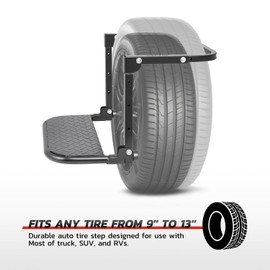 ‎DNA MOTORING Folding Tire Step Adjustable Mounted Step for Car Pickup Truck SUV RVs, Heavy Duty, Fit Most Tire from 9'' to 13'', Max Capacity 330 lbs, TOOLS-00297
