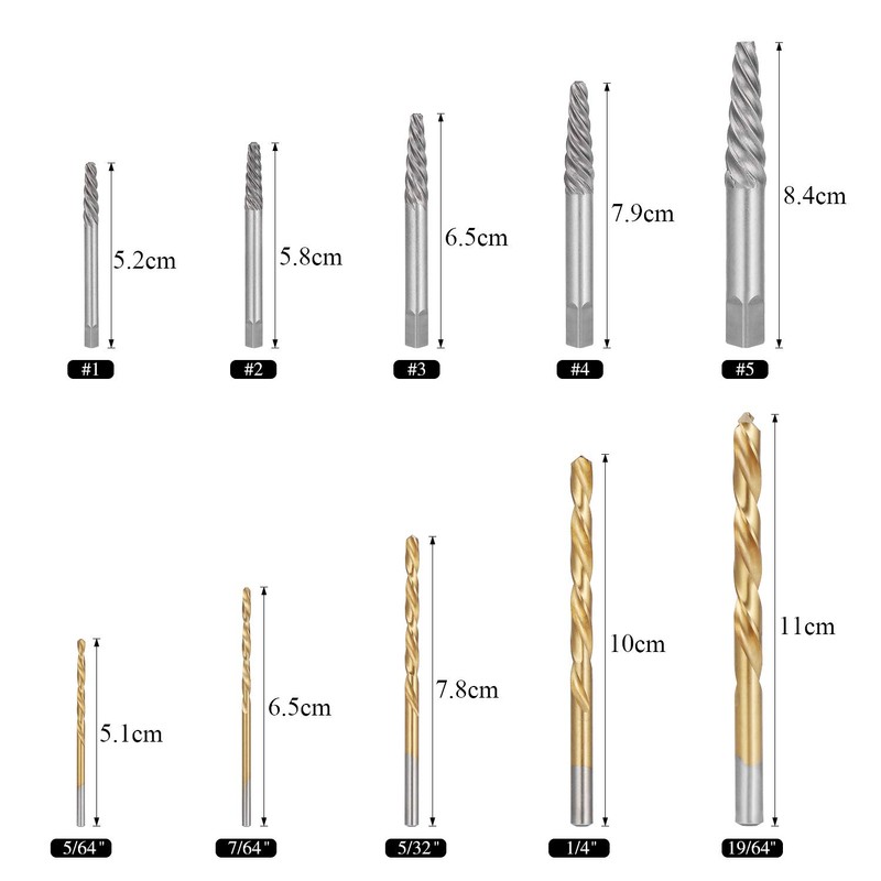 HSEAMALL 10PCS Screw Extractors with Left Hand Cobalt Drill Bits