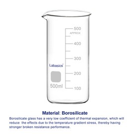 Labasics Glass Tall Beaker, Borosilicate Glass Graduated Tall Form Griffin Beaker with Pouring Spout, 1 Pack, 500 ml