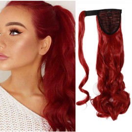 SEGO Ponytail Hairpiece Braid Clip in Ponytail Hair Extension Synthetic Hair Extension Hair Piece Wrap On for Women Wave Dark Red