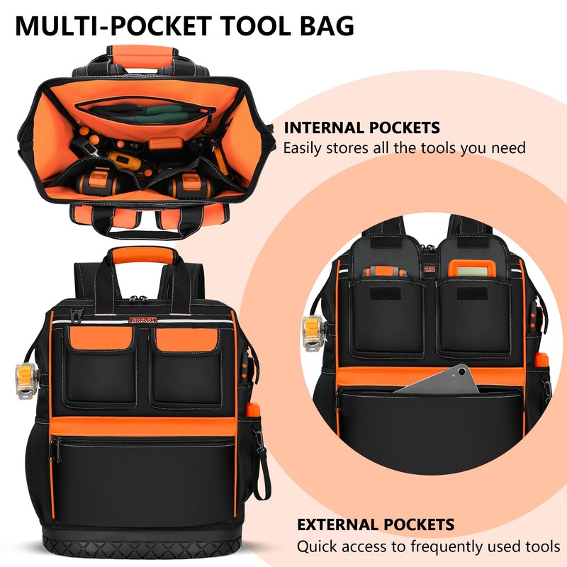 LOKASS Tool Bag Backpack, Heavy Duty Tool Backpacks with Combination