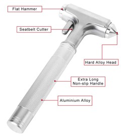 MOTORBUDDY Car Safety Hammer, Fireproof Metal Emergency Escape Hammer with Hard Alloy Head Window Breaker and Seat Belt Cutter, Aluminium Alloy Emergency Escape Tool for Car Accidents