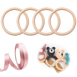 5 Pieces Wooden Rings for Crafts Rings Wooden Rings Macrame Dream Catcher Rings Wood for Baby Natural Wood Baby Chew Toy for DIY Jewellery, Crafts