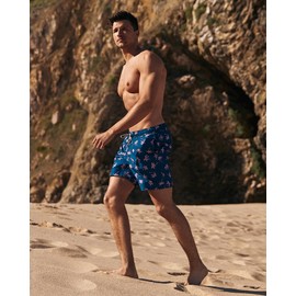 MaaMgic Mens Short Swim Trunks Quick Dry Swimming Shorts Print Bathing Suits with Mesh Lining,Navy Palm,Medium