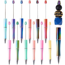 Spritewelry 12Pcs Holographic Beadable Pens Iridescent Ball-Point Pens Multicolor DIY Plastic Beaded Pens Colorful UV Shaft Black Ink Ballpoint Pens for Office School Decorations Supplies